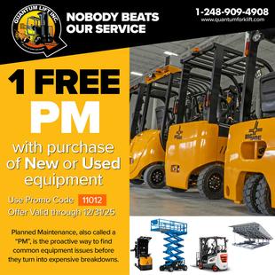 One free PM with purchase of new or used equipment